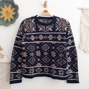Tangents Wool Blend Fair Isle Nordic Style Knit Sweater Snowflake Size Medium
